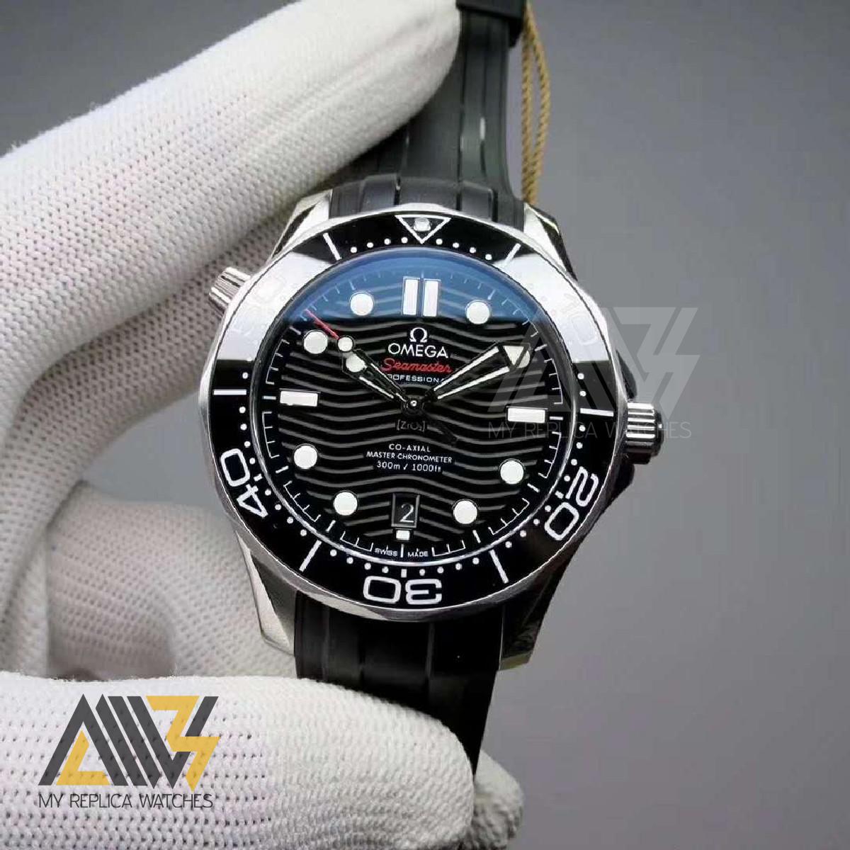 Seamaster Diver 300m 210.32.42.20.01.001 42mm Beselworld 2018 Stainless Steel Case VSF V2 1:1 Best Edition Black Wave Dial on Black Rubber Strap A8800 (Black Balance Wheel)